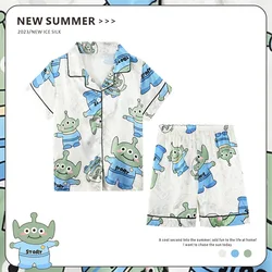 Ice Silk Cartoon Loungewear Sets for Children Pajama Sleepwear Robe Children's Clothing Mother Kids