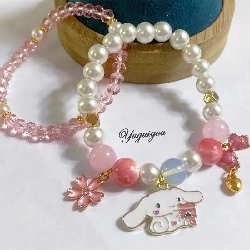 

Kawaii Sanrio Cute Crystal Bead String Cartoon Cinnamoroll Crystal Pearl Bracelet Student Best Friend Bracelet