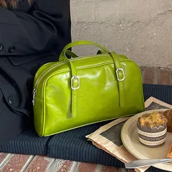 Retro Green PU Underarm Bags 2026 Spring Summer Women Chic Handbags Ladies Temperament Shoulder Bag for Party Trend