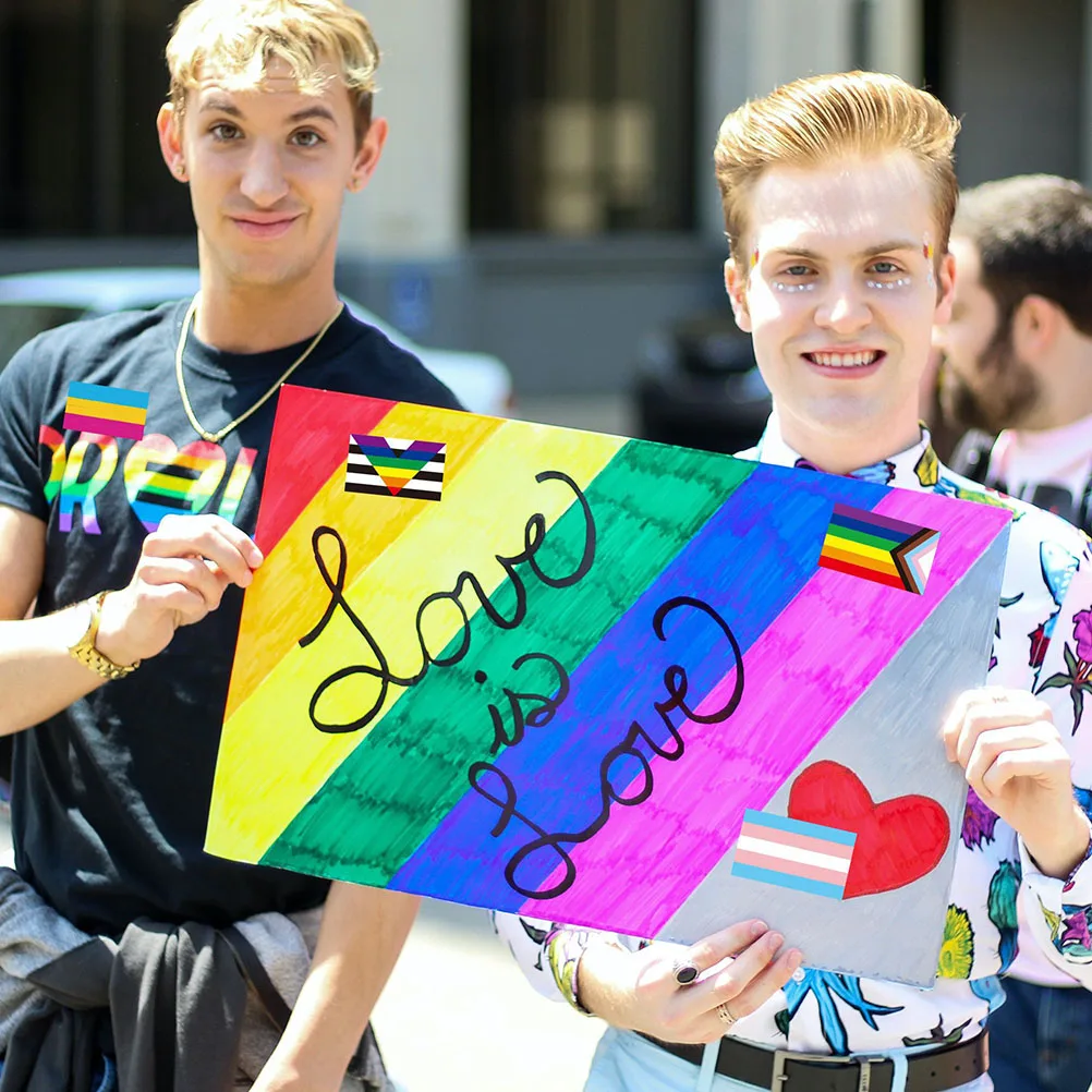 

2 Rolls Rainbow Stickers Roll For Pride Decoration Waterproof Decals Bulk Sticky Labels Rectangular Envelope Seals Heart Shape