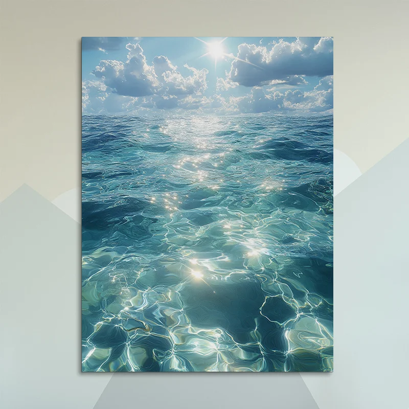 1 peça sem moldura céu azul e pintura a óleo em tela do mar, pôster de arte de parede de ondas do oceano sereno para casa, quarto, sala de estar, escritório