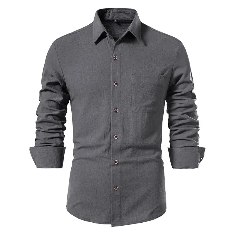 

New Cotton Linen Shirt Men Solid Color Long Sleeve Casual Mens Shirts Turn Down Collar Fashion Slim Fit Dress Shirts Man Blouse