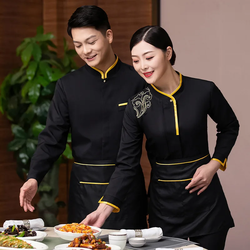 تقديم الطعام الحليب الشاي وزرة قميص طويل الأكمام إناء/ قدر مطعم غربي مطعم القهوة الخبز قميص رمادي الإناث الخريف