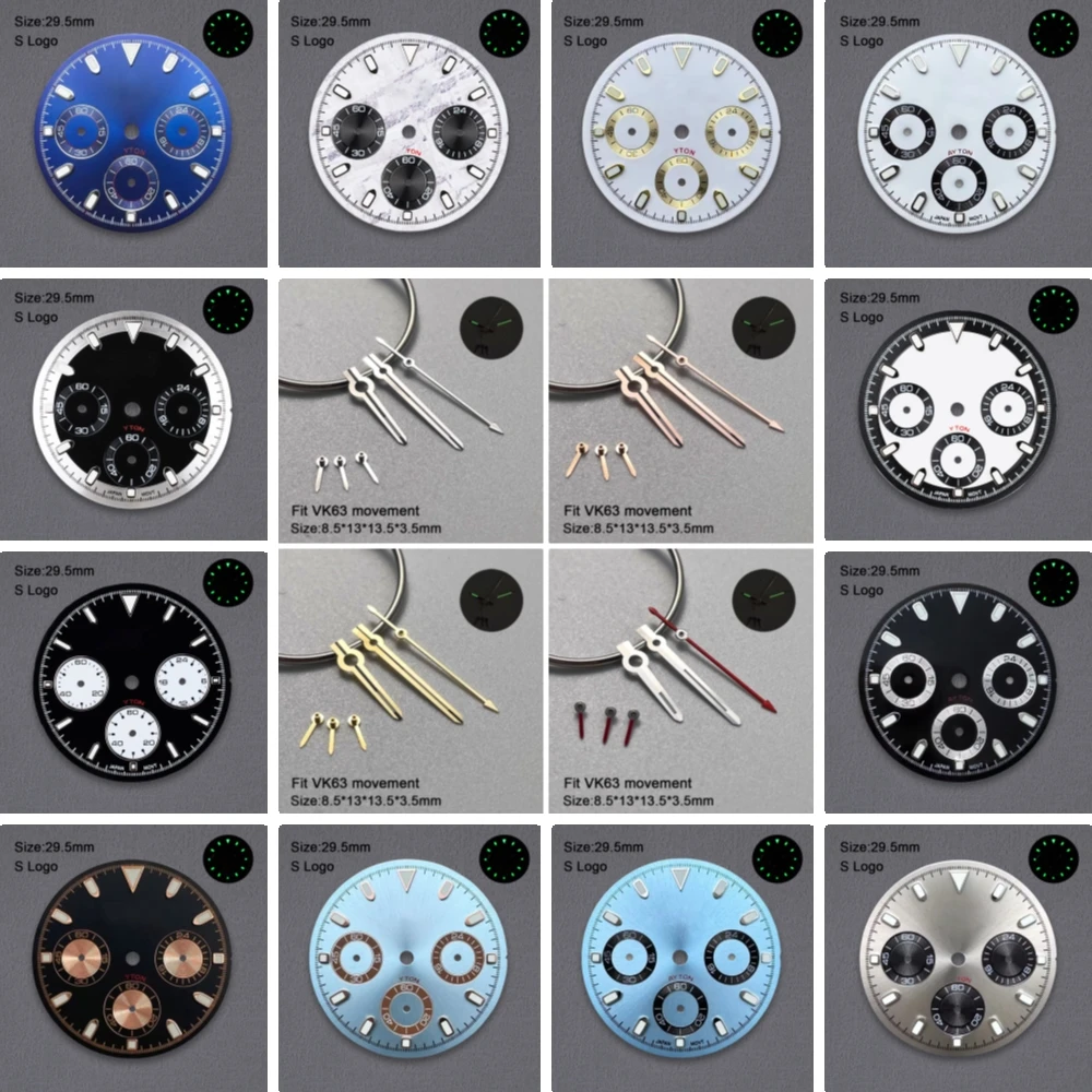 High-Quality 29.5mm S Logo DTN Panda Dial Fit VK63 Movement Green Luminous Dial Watch Modification Accessories