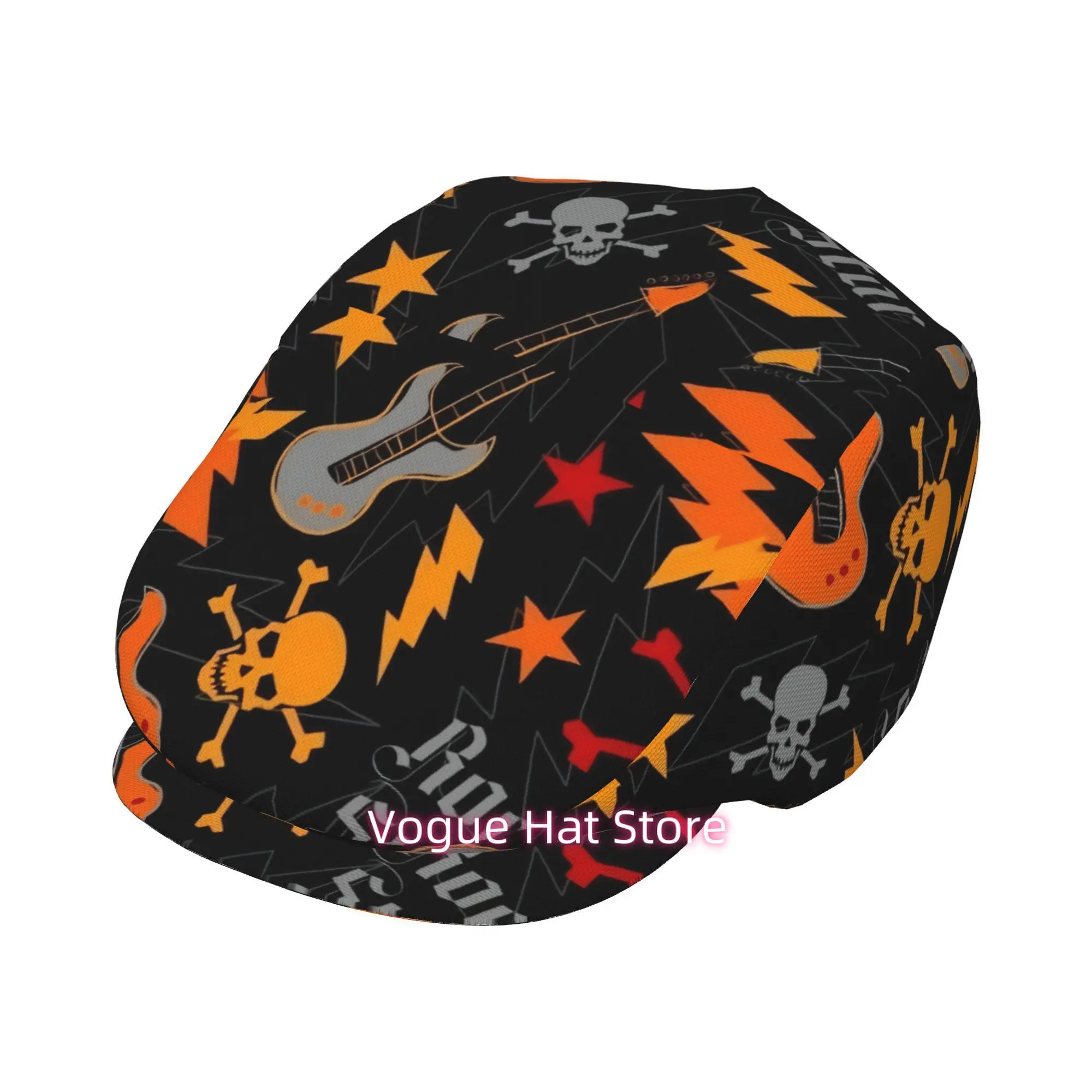 1pc  Skeleton Lightning Symphony All-over printed beret,  newsboy cap, unisex, a must-have fashion accessory for outdoor leisure