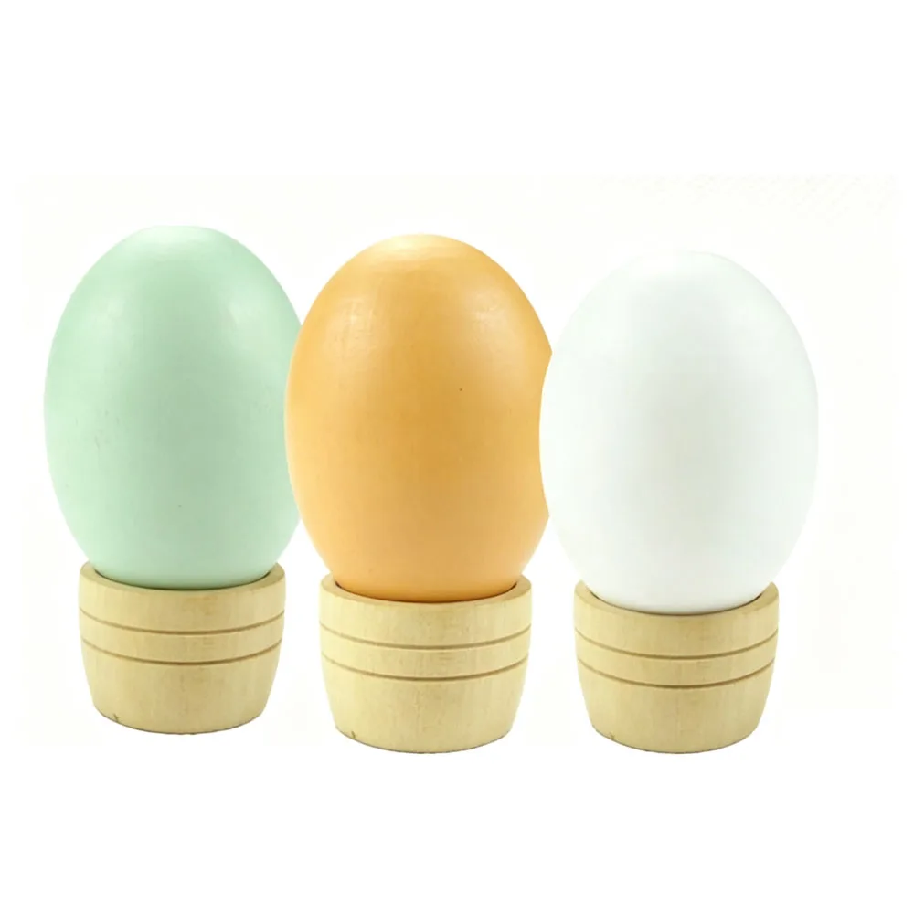 Solid Wood Fake Egg Solid Simulation Chicken Egg Nest Decoy Egg DIY Painting Graffiti Blank Wooden Egg Pretend Play Toy