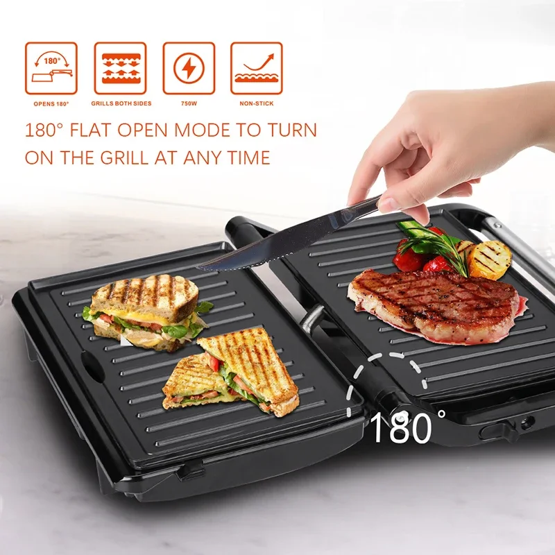 Electric Sandwich Maker Grill Plate Panini 750W Cooking Kitchen Appliances Breakfast Waffles Machine Toaster Iron Pan Non Stick