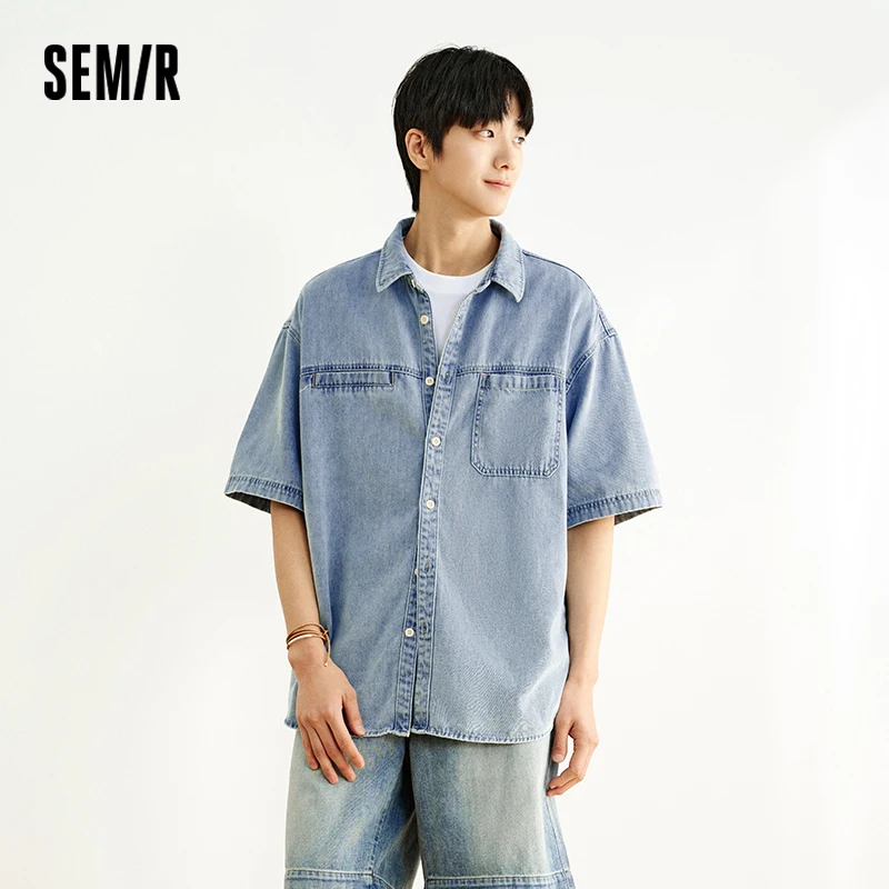 Semir Washed Denim Shirt Men Vintage Cooling 2025 Summer New Loose Fit Casual Jacket Tailored for Street Style with Urban Edge