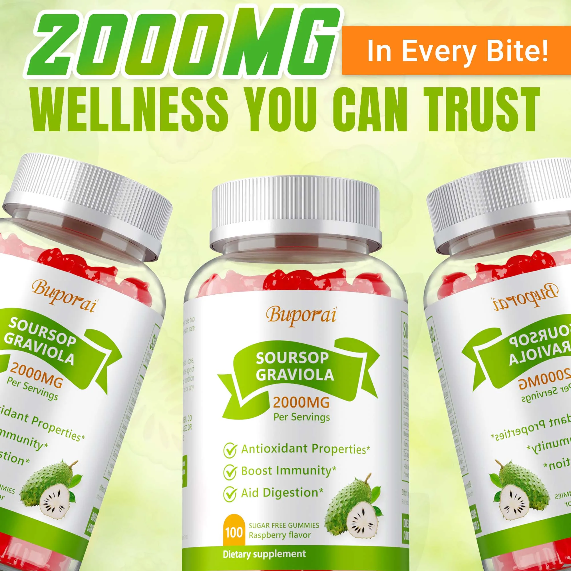 

Soursop Graviola Gummies 2000Mg - Antioxidants, Supports Cell Health, Promotes Cell Regeneration & Repair, Enhances Immunity