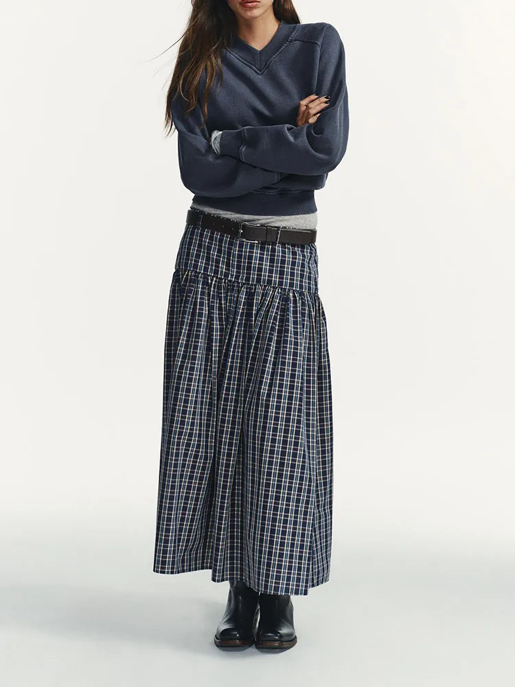 تنورة ميدي أنيقة وحلوة مع حزام بتصميم مربعات، إصدار جديد لشتاء 2025، أزياء نسائية تقليدية صينية للمسرح #1