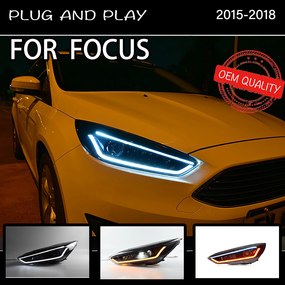 Car Lights For Focus 2015-2018 Sedan Hatchback LED Headlights Modification Upgrade DRL Dynamic Turn Signal Lamp Assembly