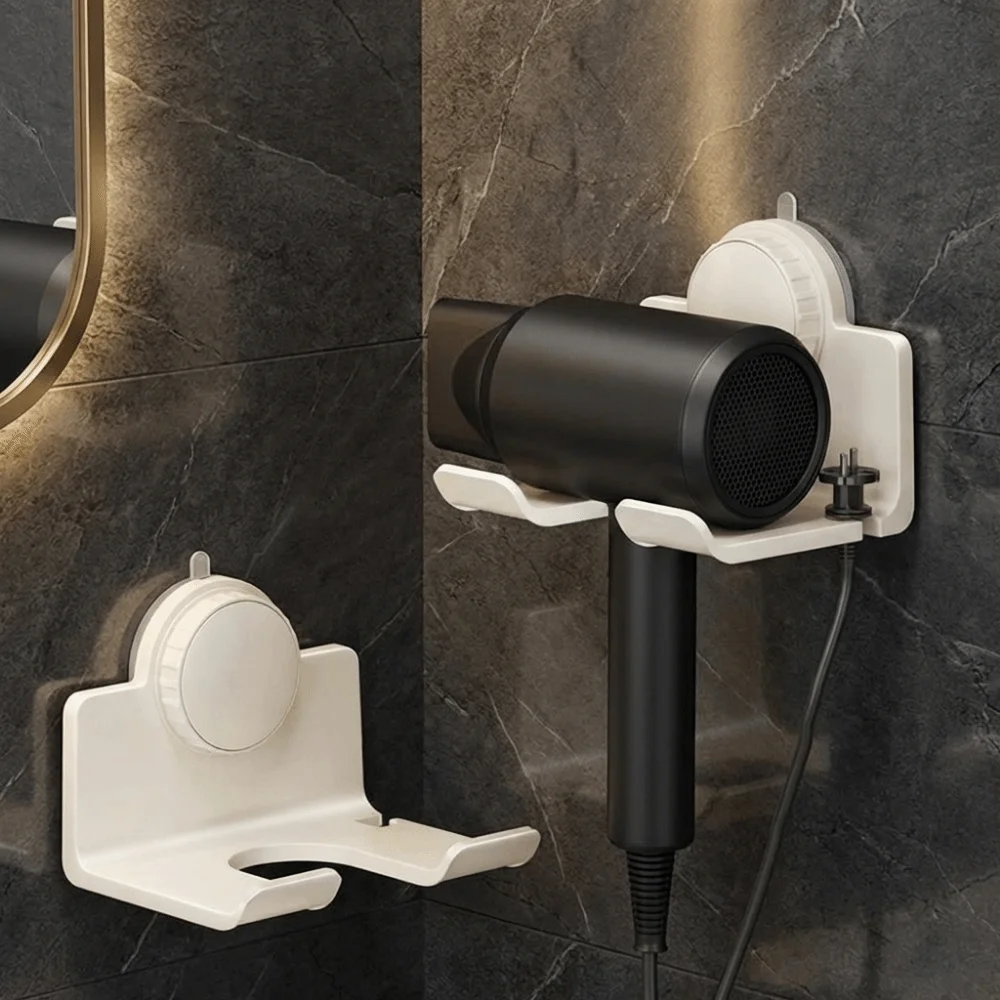 

Space Aluminum Suction Cup Hair Dryer Holder Wall Mounted Large Capacity Hair Dryer Storage Rack Removable Punch Free