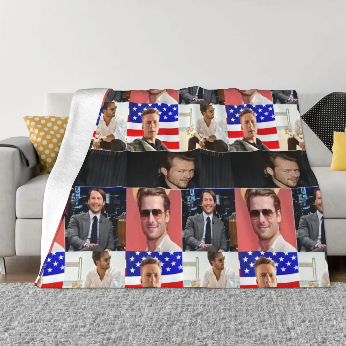 Glen Powell American actor Cool Photos Compilation Collage - 1 Throw Blanket Bed Fashionable Fluffy Shaggy Blankets