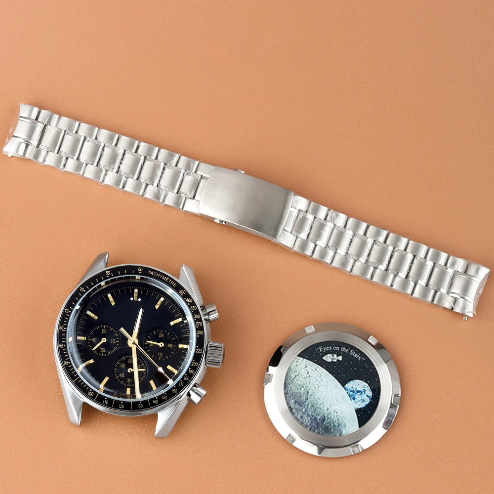 

VK63 Case Dial 40mm Stainless Steel Watch Case Bracelet 32.5mm Dial Hands Green Luminous Fit Quartz VK63 VK64 Movement No logo