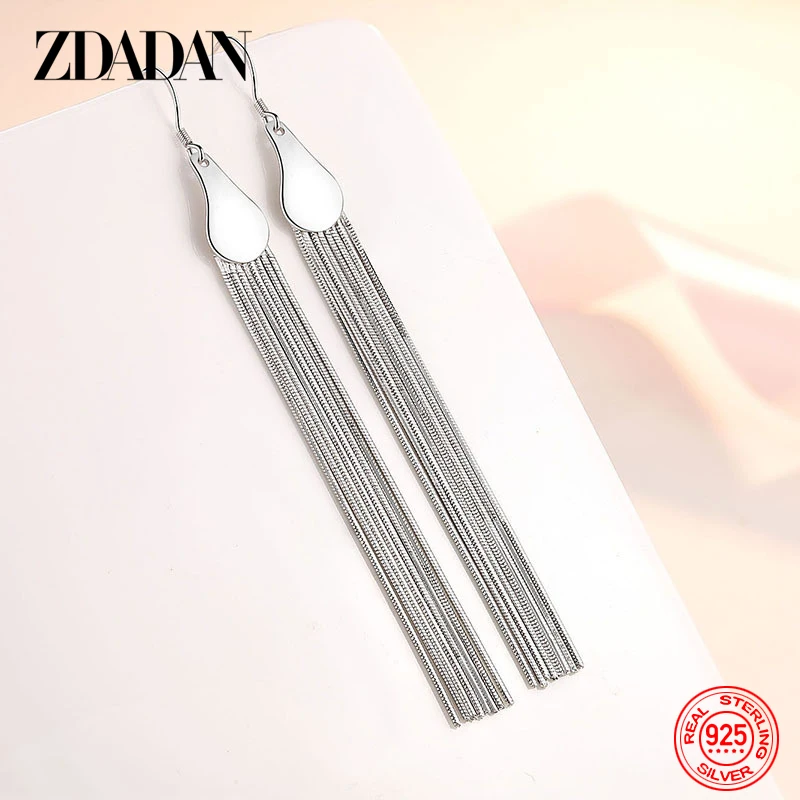 

ZDADAN 925 Silver Line Long Drop Earrings For Women Fashion Jewelry