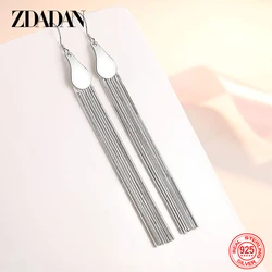 ZDADAN 925 Silver Line Long Drop Earrings For Women Fashion Jewelry