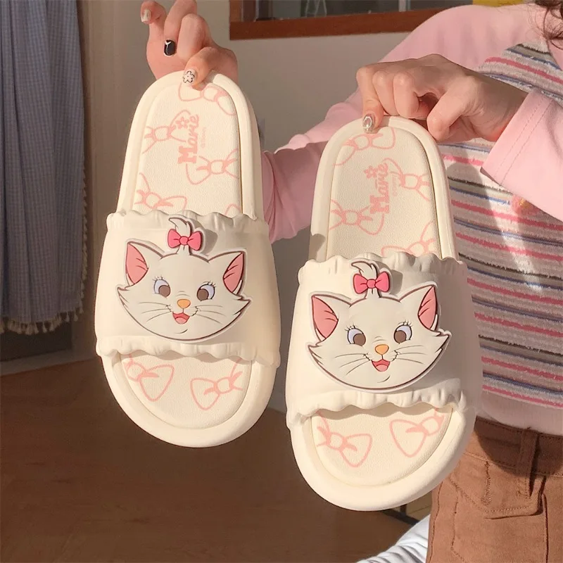 Disney The AristoCats Cartoon kawaii Marie Cat Soft-Soled Bathroom Sandals Anti-Slip Slippers anime Women shoes Birthday gifts