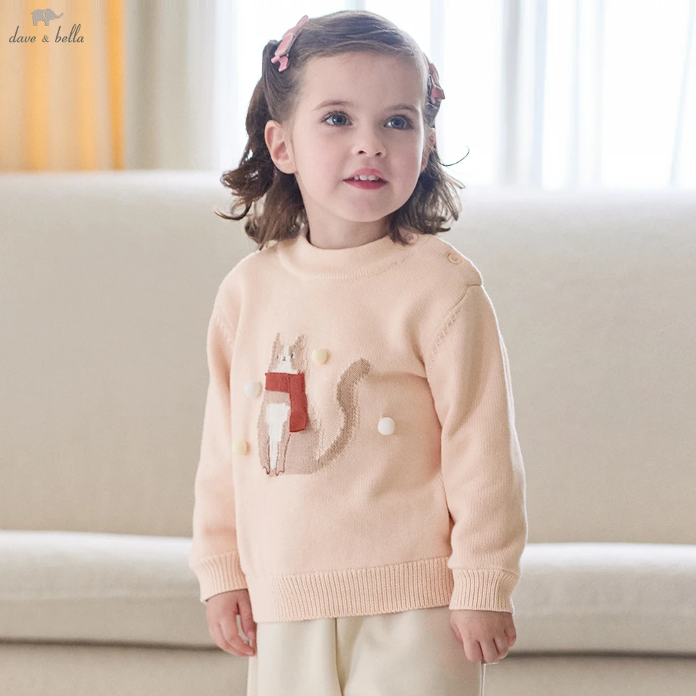 Dave Bella Children Knitwear Sweater Children Aged 1-12Years Girls Long Sleeve Knitted Pullover Tops Kids Clothes DB4263821