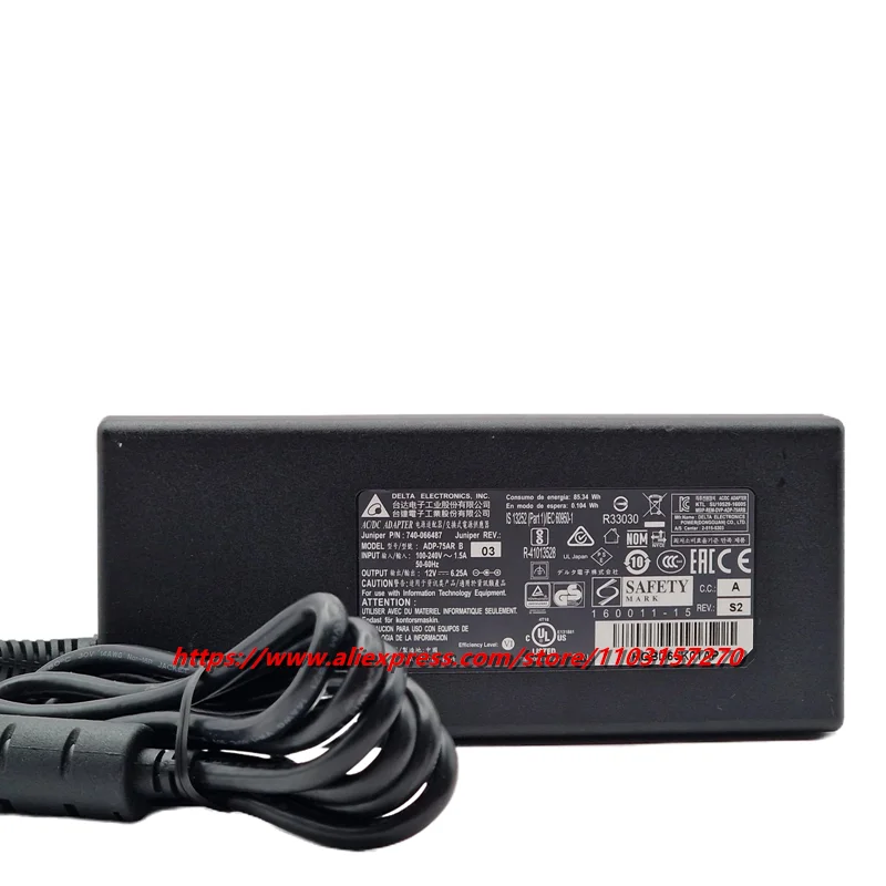 Genuine DELTA ADP-75AR B Power Supply 12V 6.25A 75W AC Adapter For JUNIPER 740-066487 Firewall Router Power Supply Charger