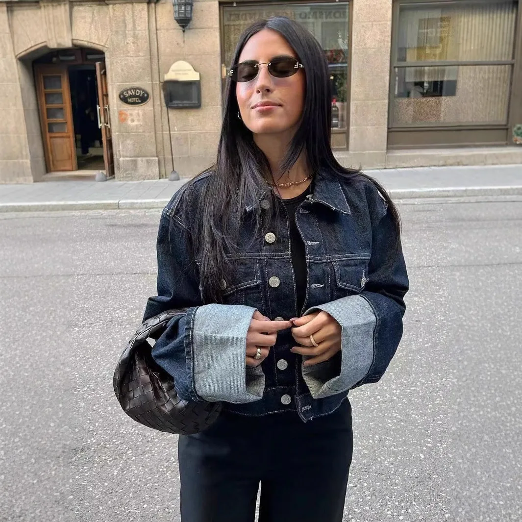 Autumn Denim Jacket Rolled Hem Women's Jeans