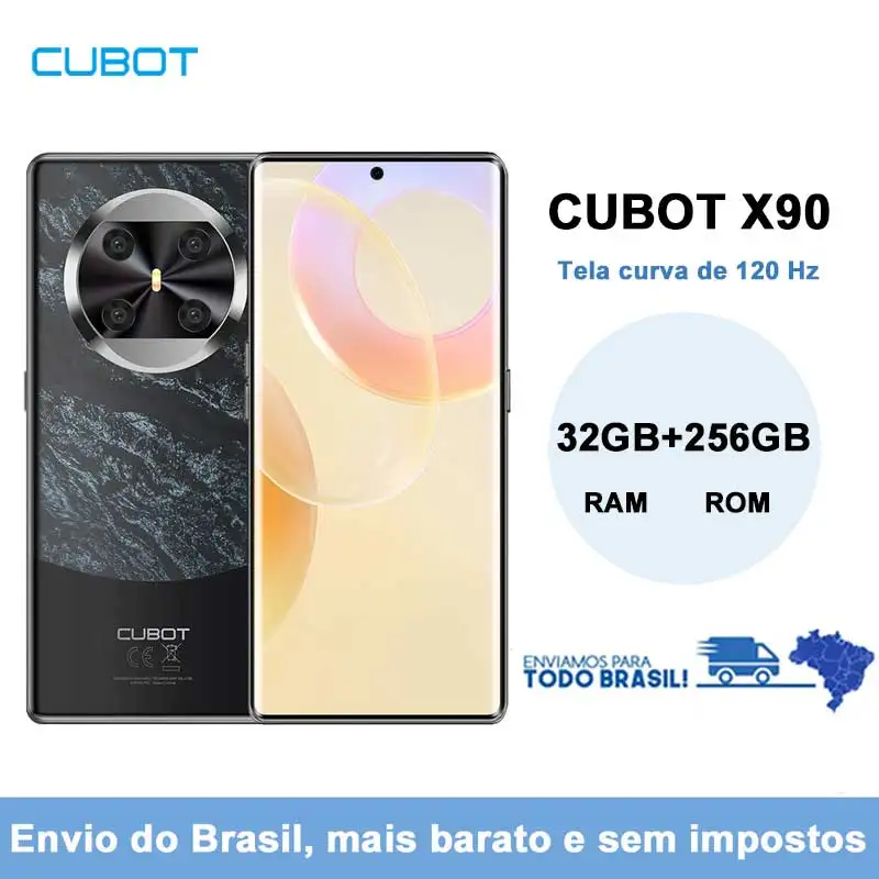 [Envio do Brasil, mais rápido] Novo Smartphone Android 14, CUBOT X90, Tela curva AMOLED de 6,67 polegadas de 120 Hz, 32 GB de RAM (16 GB + 16 GB estendidos), 256 GB de ROM, Câmera de 100 MP, Bateria de 5100 mAh, NFC