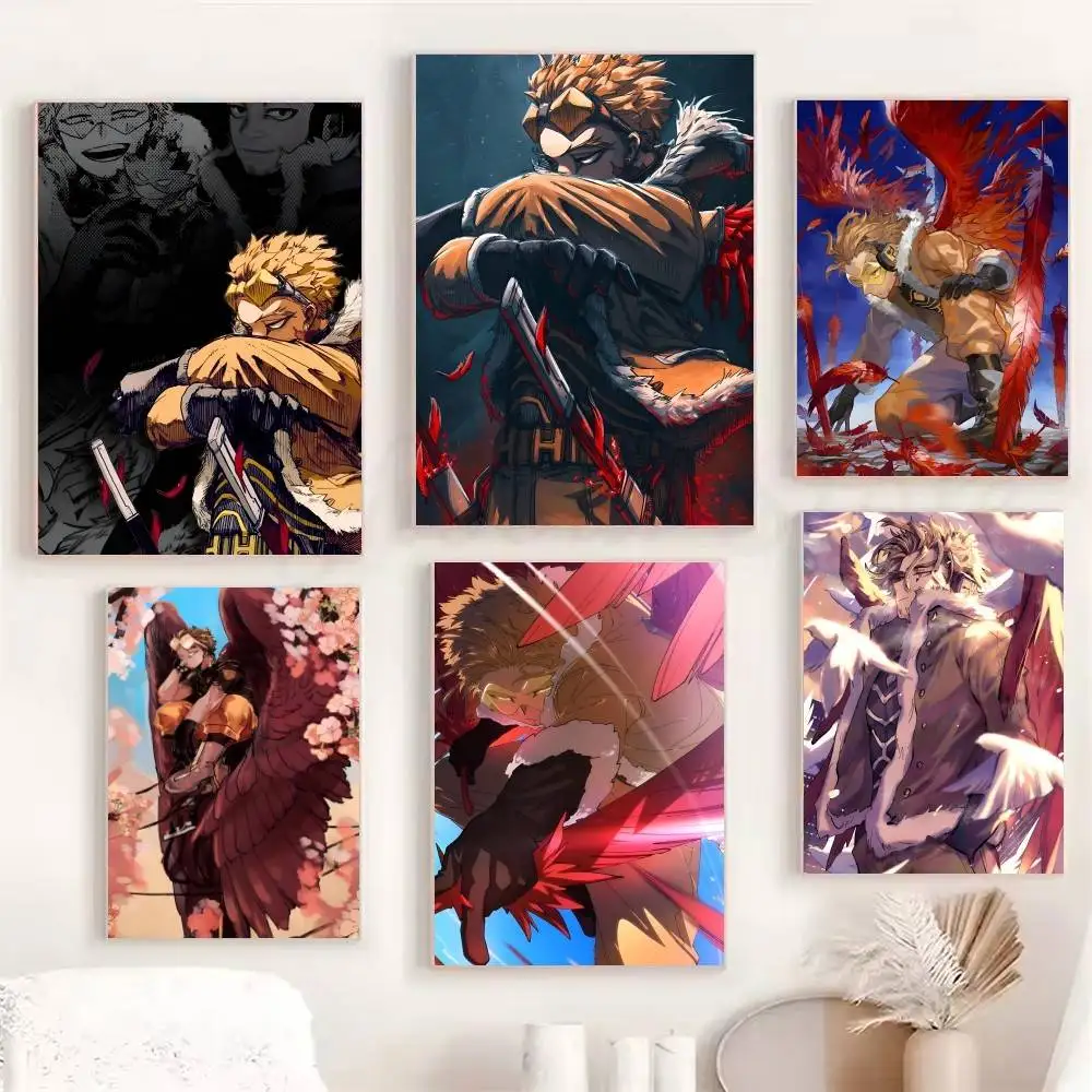 Anime My Hero A-Academia Cool Man Hawks Posters Fancy Wall Sticker for Living Room Bar Decoration Wall Decor