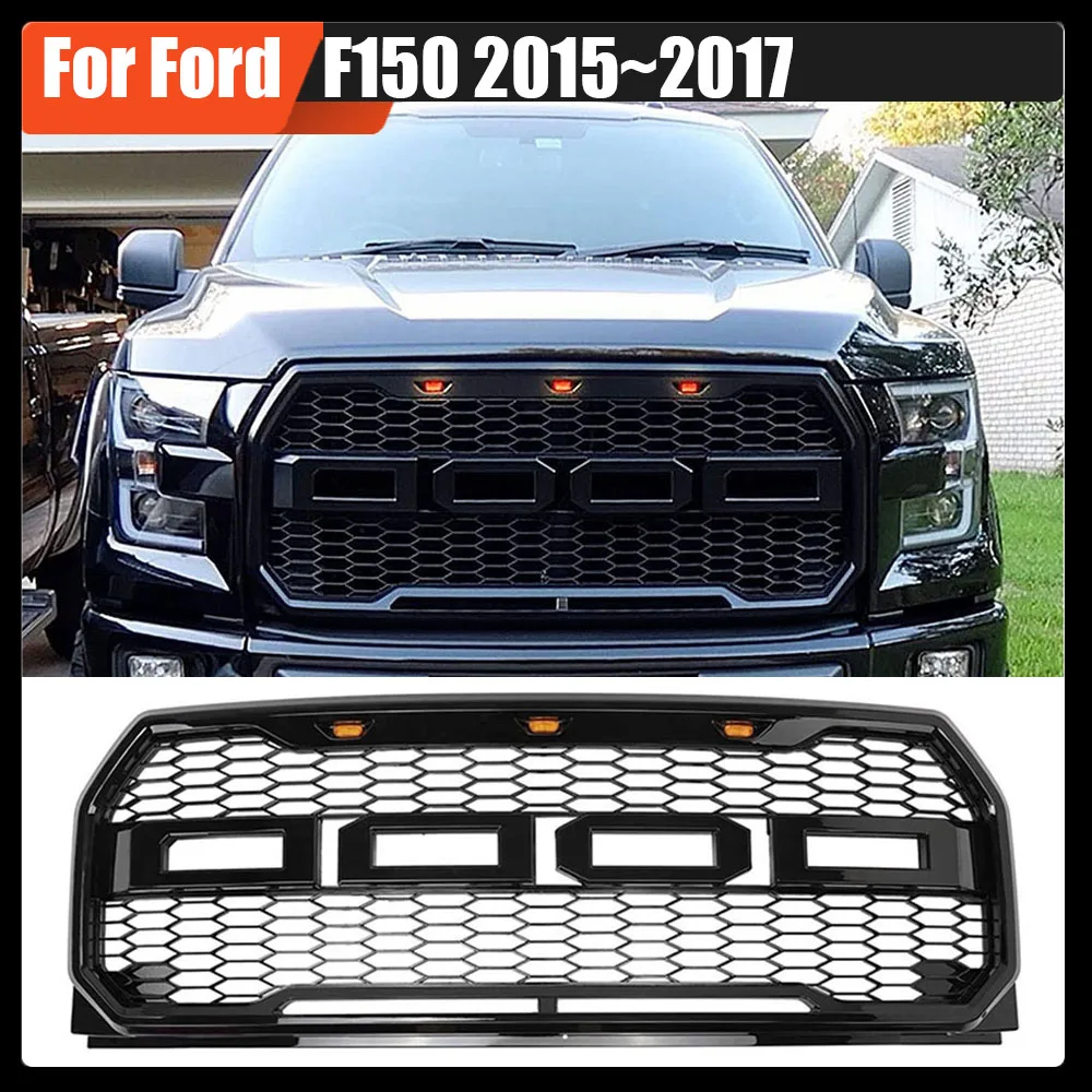 Raptor Style Front Bumper Grille Front Racing Grills Mesh With LED Light Modified Accessories Fit For Ford F150 2015~2017