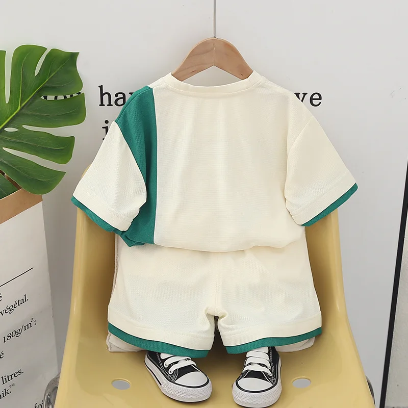 2024 Designer Baby Boy 18 Months Old Summer Clothes for Kids Patchwork Letter Short Sleeve T-shirts and Shorts Boys Outfits Set