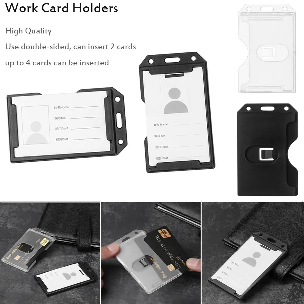 Portable Practical Durable Multi-use Hard Plastic Badge Work ID Card Holder Protector Cover Case Double Sided ID Card