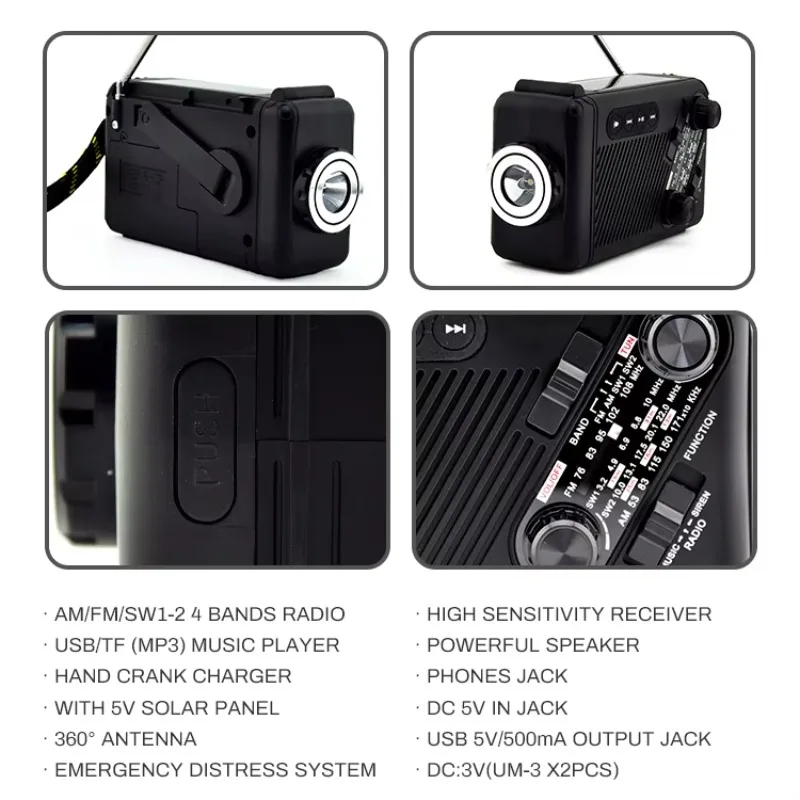 Fp-297-S Fepe Red Cross Portable Am Fm Sw 4 Band 500Mah Solar Charger Powered Hand Operated Emergency Radio