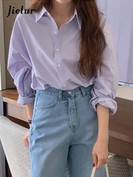 Jielur Spring New Purple Women Shirt Korean Style Solid Color Drop Sleeves Loose Chic Fashion Female Shirts Simple Casual Shirts