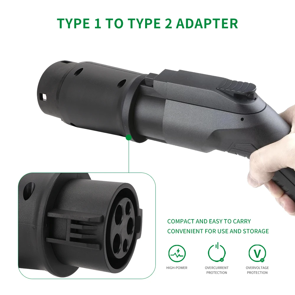 

EV Charging TYPE 1 to TYPE 2 Plug Adapter 16A 32A Convertor Connector EVSE for Electric Car Accessories SAE J1772 to IEC 62196