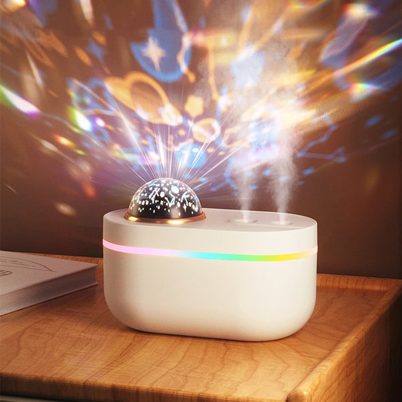 Colorful Romantic Projection Lamp Air Humidifier USB Charging Dual Nozzle Ultrasonic Cool Aromatherapy Water Essential Oil Diffu