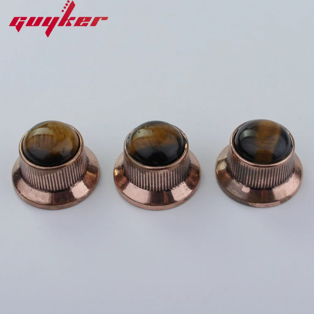 3 PCS Guyker Potentiometer Knob Electric Guitar Bass Metal Control Volume Knob Hat Type Amber Surface