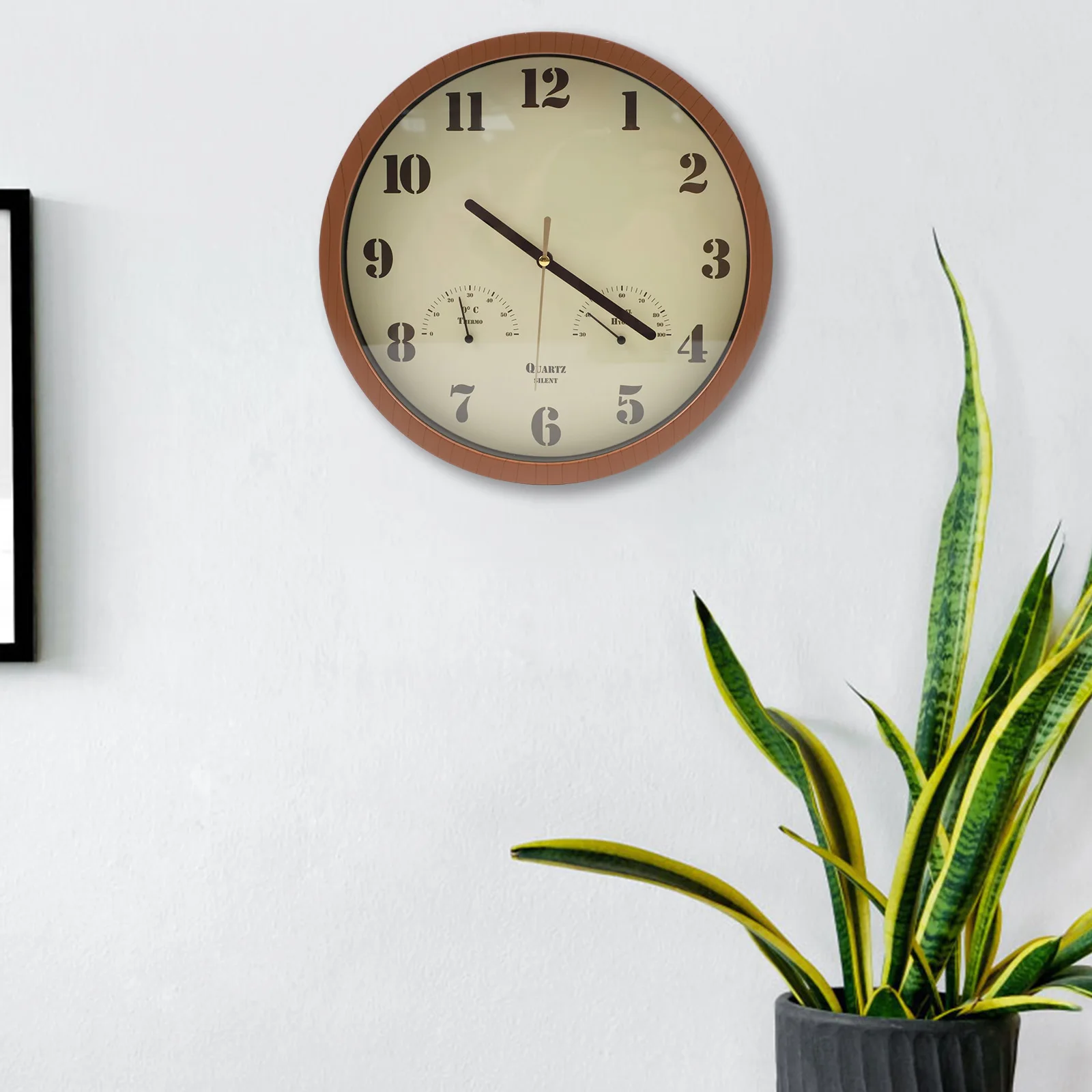 ساعة خارجية مع ميزان حرارة ومقياس رطوبة للفناء، تصميم تناظري مقاوم للطقس، تشغيل كوارتز صامت للاستخدام الداخلي #5