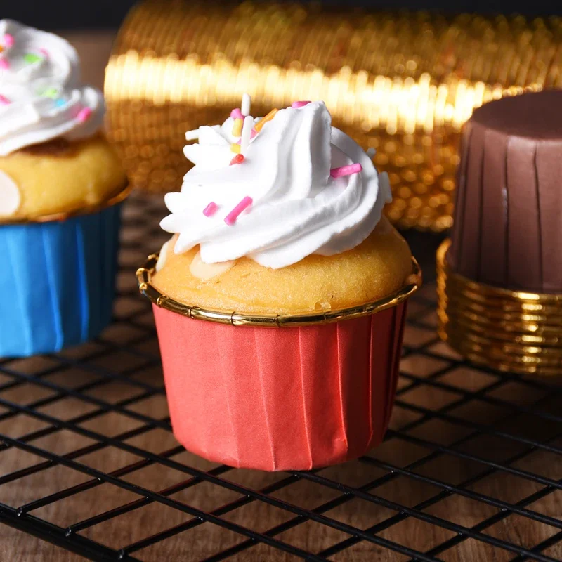 50pcs Golden Muffin Cupcake Paper Cup Oilproof Cupcake Liner Baking Cup Tray Case Wedding Party Caissettes Cupcake Wrapper Paper