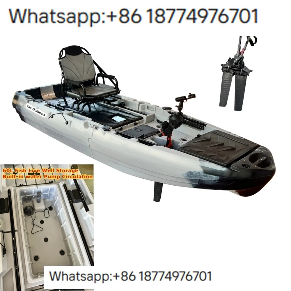 2025 New Modular Pedal Ka 10ft Single Fishing Boat CE Certified 60L BIG Fish Live Well Storage for Fishman, Motor Ka Canoe