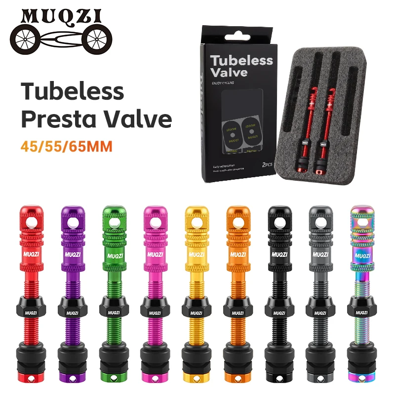 MUQZI 45/55/65 mm Kit de valve Presta à tige de valve Presta sans chambre à air pour vélo de gravier de route VTT