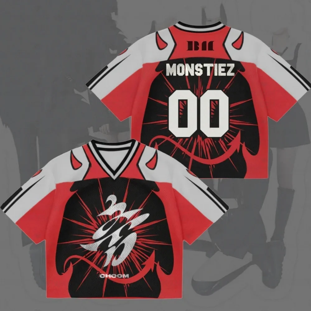 Neues Familien-Matching Kpop Ahyeon 07 Teufelshorn Kontrastfarbenes Fußballtrikot Eltern-Kind Mesh Streetwear Casual Fan T-Shirt – Detail 7