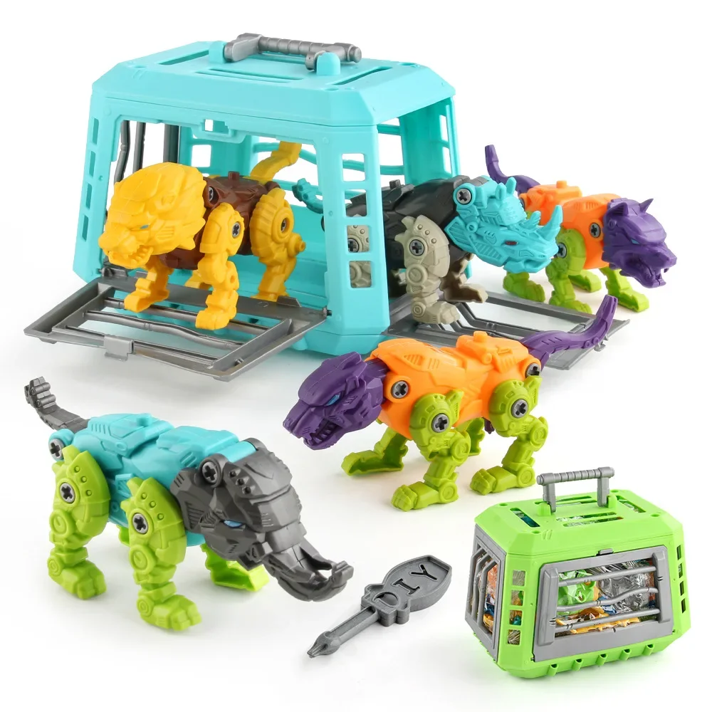 Diy Set Blocks Demontage Schroevendraaier Model Speelgoed 5 In 1 Kinderen Assemblage Dinosaurus Transformatie Robot Constructeur Schroef Speelgoed