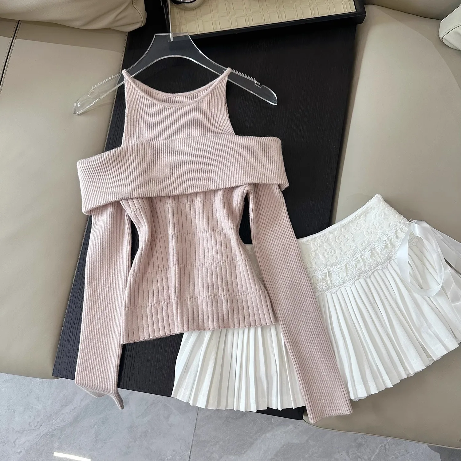 Нишевый искусственный топ на одно плечо из двух частей для женщин, однотонная маленькая рубашка с длинными рукавами для женщин