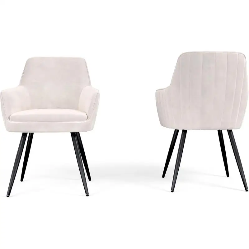 

Набор из 2-х бежевых стульев середины века с акцентом и спинкой с канальной тафтинговой обивкой