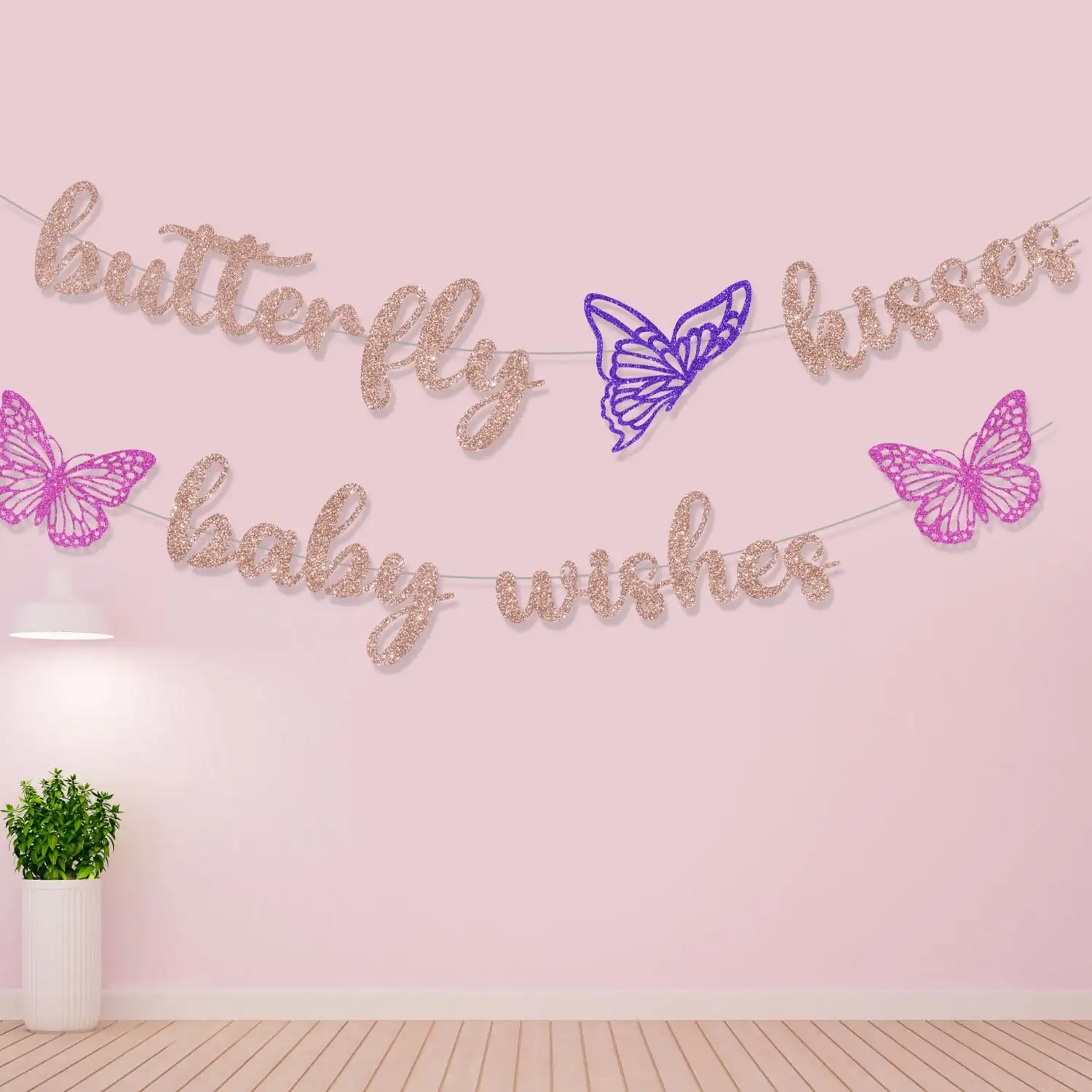 

KREATWOW-Butterfly Kisses Baby Wish Baby Shower Decoration, Sparkling Banner, Small Butterfly, Background Supplies