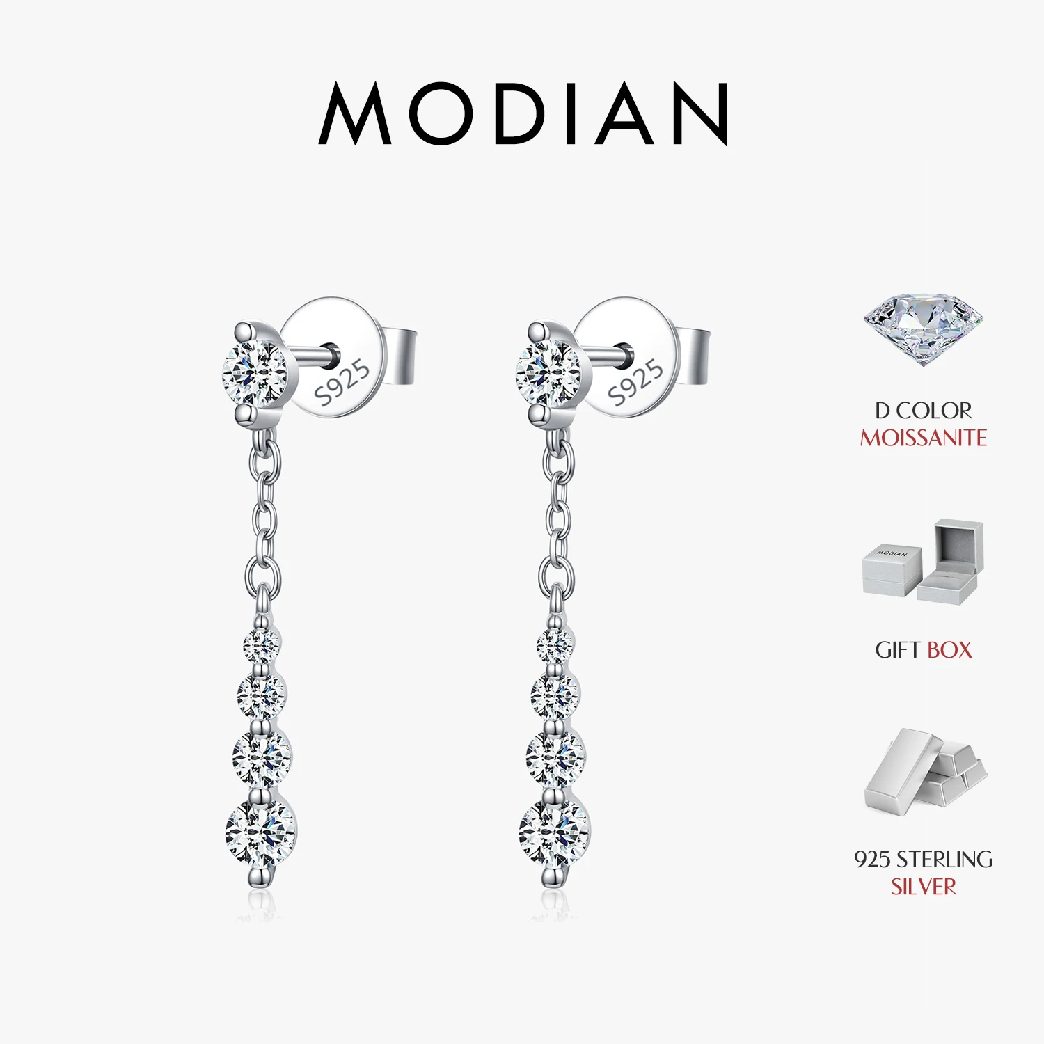 MODIAN D Color Moissanite Tassel Drop Earrings 925 Sterling Silver Luxury Fine Jewelry for Women Wedding Engagement Party Gift