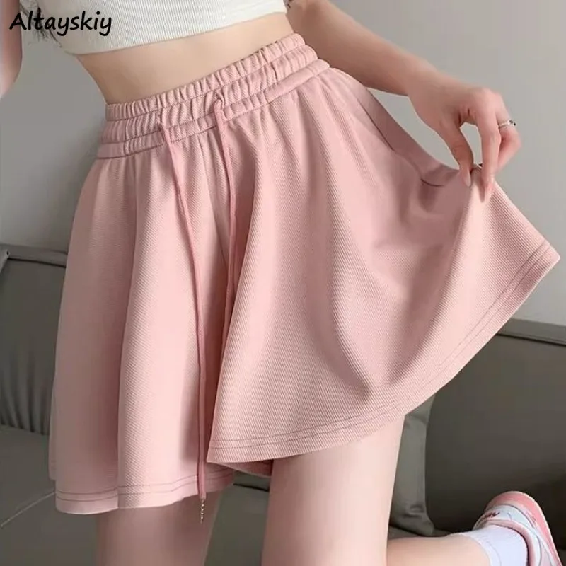 

Shorts Women Solid Loose A-line High Waist Casual Gym Korean Fashion Hotsweet Wide Leg Summer Breathable Y2k All-match Dancing