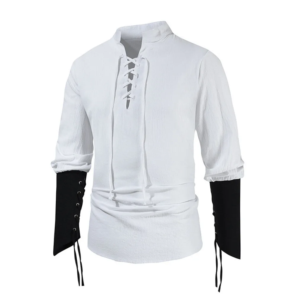 Unisex Medieval Gothic Renaissance Shirt Long Sleeve Vintage Pirate Style Top Casual Outfits For Stage Performance