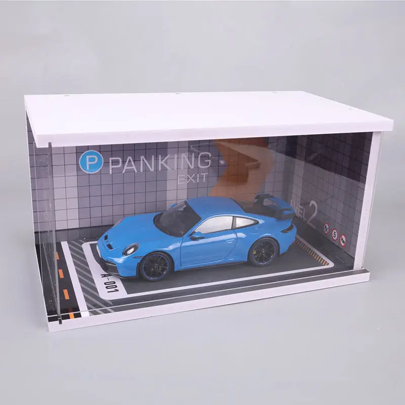 Acrylic Dustproof Storage Cabinet, Car Parking Lot, Model Car Display Cabinet, Garage Scene, Lighting Dust Cover, 1: 18