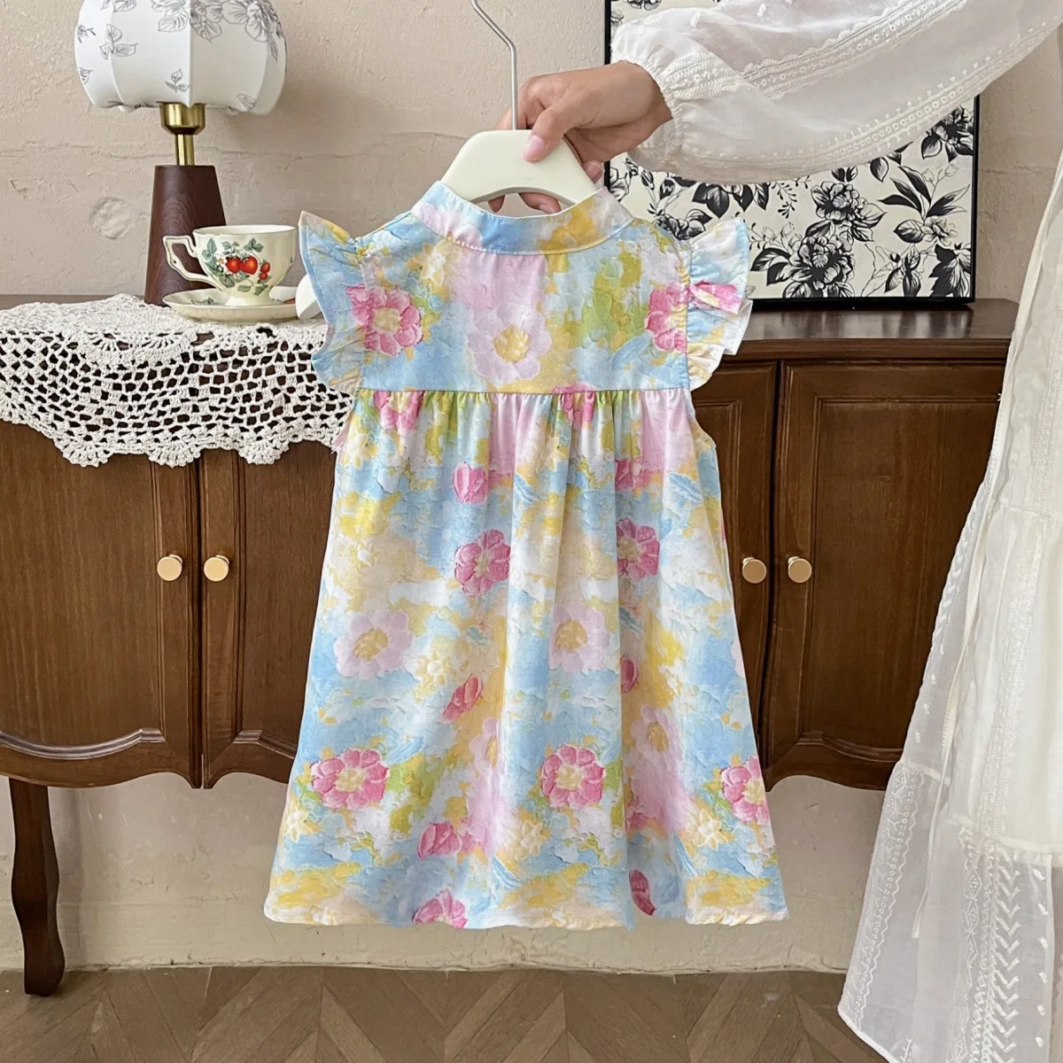2026 Summer Girls Garden Floral Oil Painting Princess Dress, Flutter Sleeve Cute Tank Dress for 90-140cm