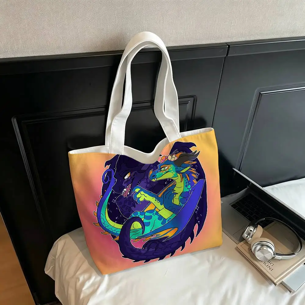 W-Wings of F-Fire Dragon  Printed Canvas Tote Bag Shoulder Bag Commuter Mommy Shopping Bag