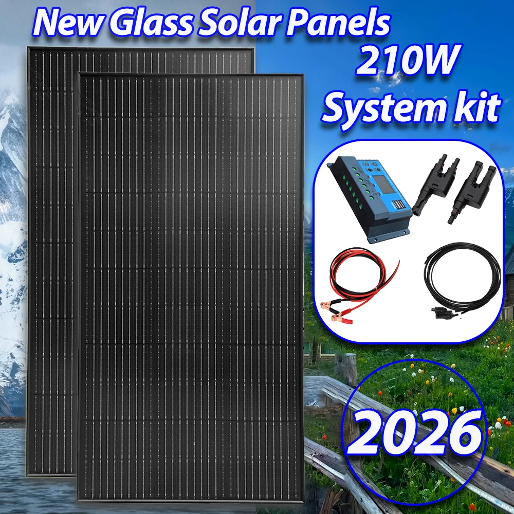 210W Monokristallines Solarmodul 18,15V Glaspanel Schwarzer Rahmen 11-Zellen MC4 für Wohnmobil Boot Hütte Balkon Netzunabhängig 12V Batterie